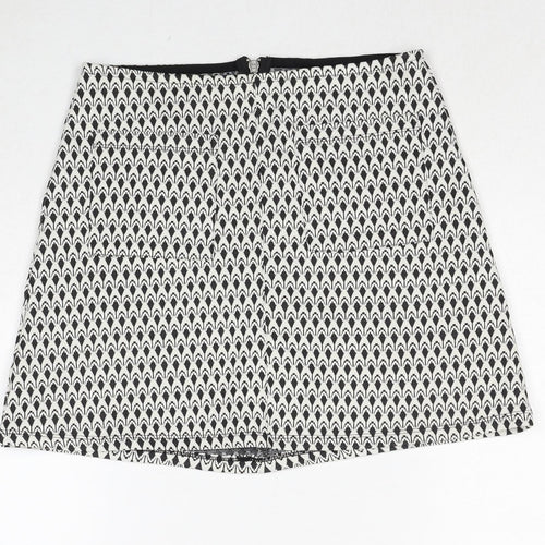 Miss Selfridge Womens White Geometric Polyester Mini Skirt Size 8 Zip
