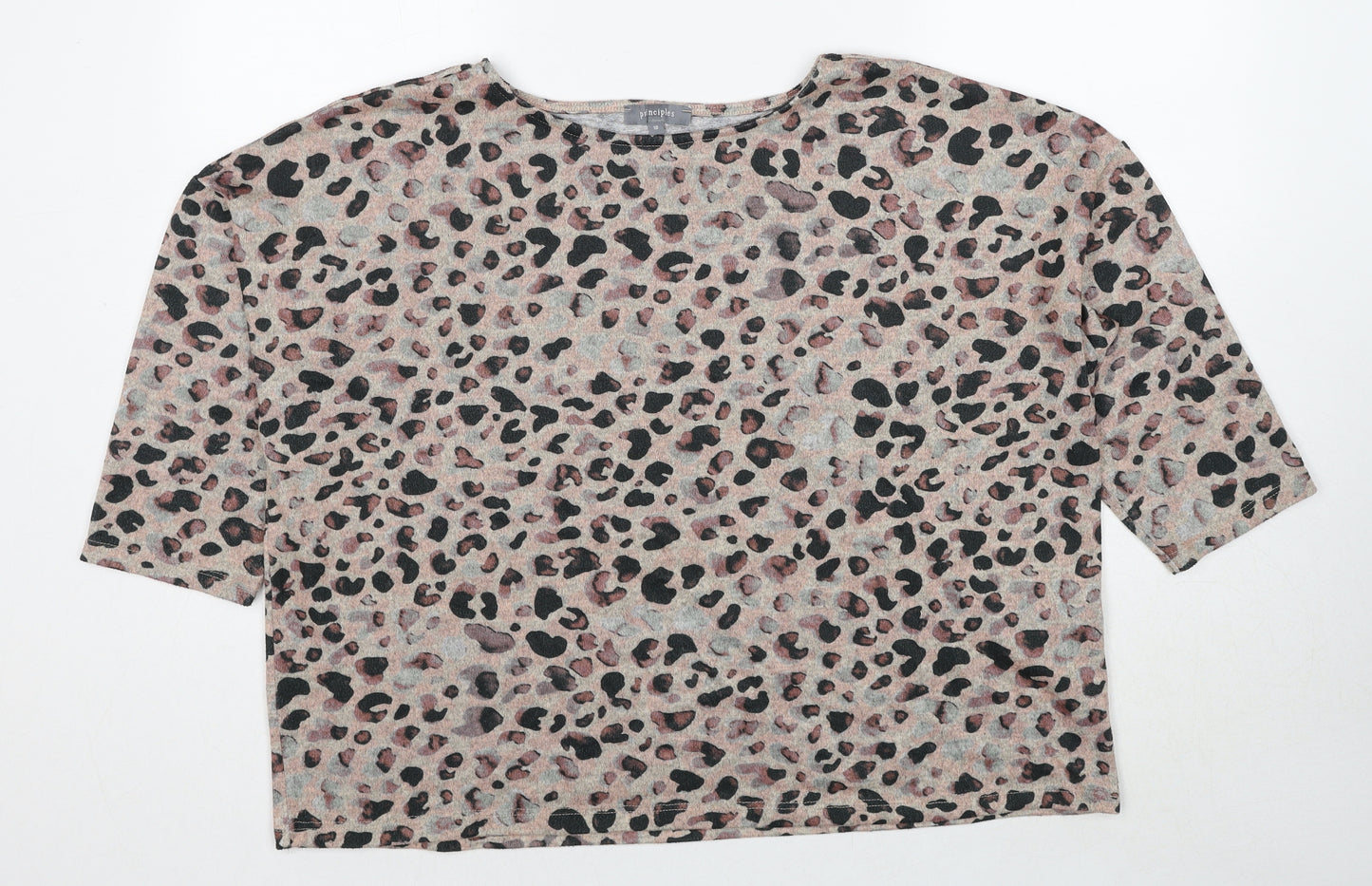 Principles Womens Beige Round Neck Animal Print Polyester Pullover Jumper Size 18 - Leopard Pattern