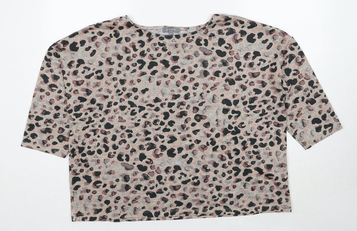 Principles Womens Beige Round Neck Animal Print Polyester Pullover Jumper Size 18 - Leopard Pattern