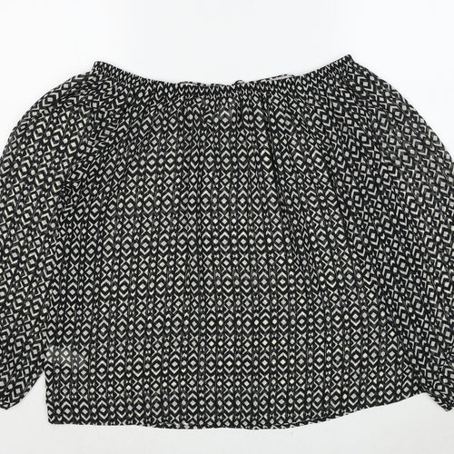 NEXT Womens Black Geometric Polyester Basic Blouse Size 10 Off the Shoulder
