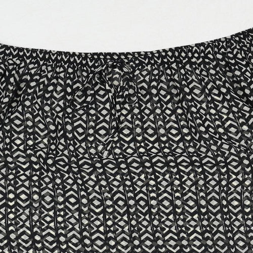 NEXT Womens Black Geometric Polyester Basic Blouse Size 10 Off the Shoulder
