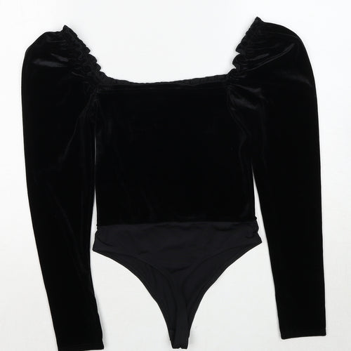 Miss Selfridge Womens Black Polyester Bodysuit One-Piece Size 8 Snap