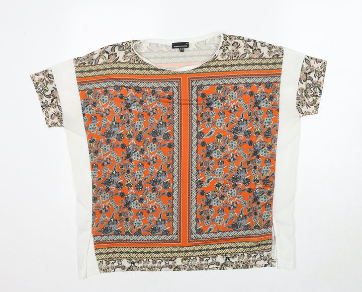 Warehouse Womens Multicoloured Geometric Polyester Basic Blouse Size 10 Round Neck