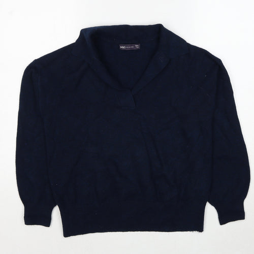 Marks and Spencer Womens Blue Collared Polyester Pullover Jumper Size S