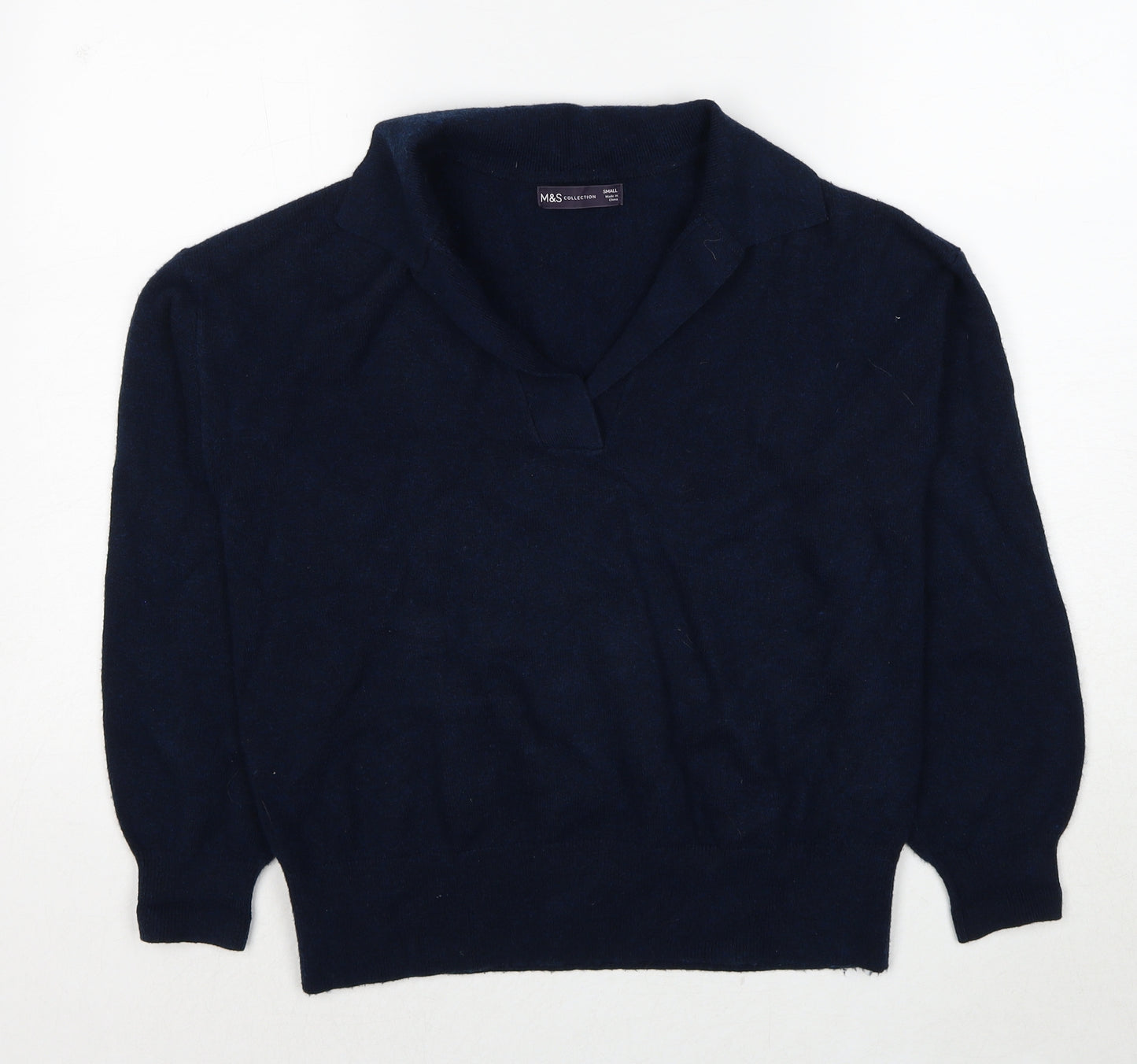 Marks and Spencer Womens Blue Collared Polyester Pullover Jumper Size S