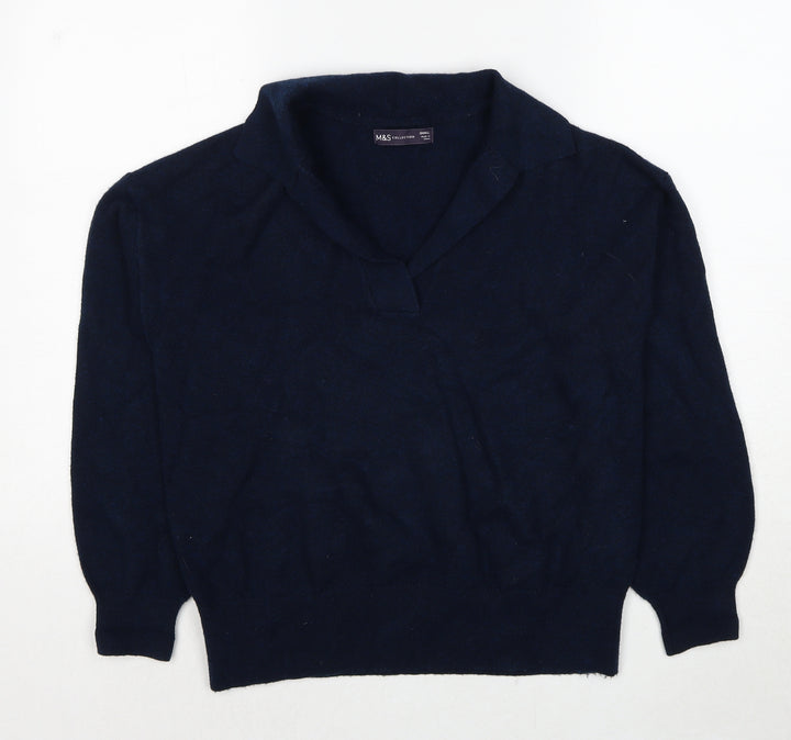 Marks and Spencer Womens Blue Collared Polyester Pullover Jumper Size S