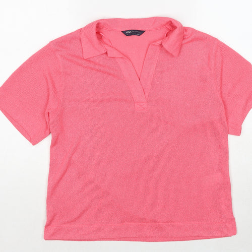 Marks and Spencer Womens Pink Collared Polyester Pullover Jumper Size 10