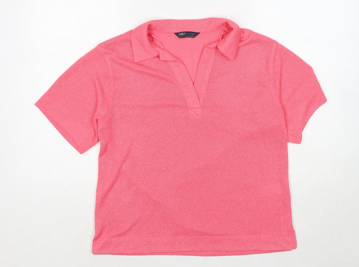 Marks and Spencer Womens Pink Collared Polyester Pullover Jumper Size 10