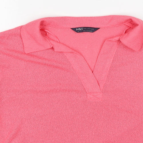 Marks and Spencer Womens Pink Collared Polyester Pullover Jumper Size 10