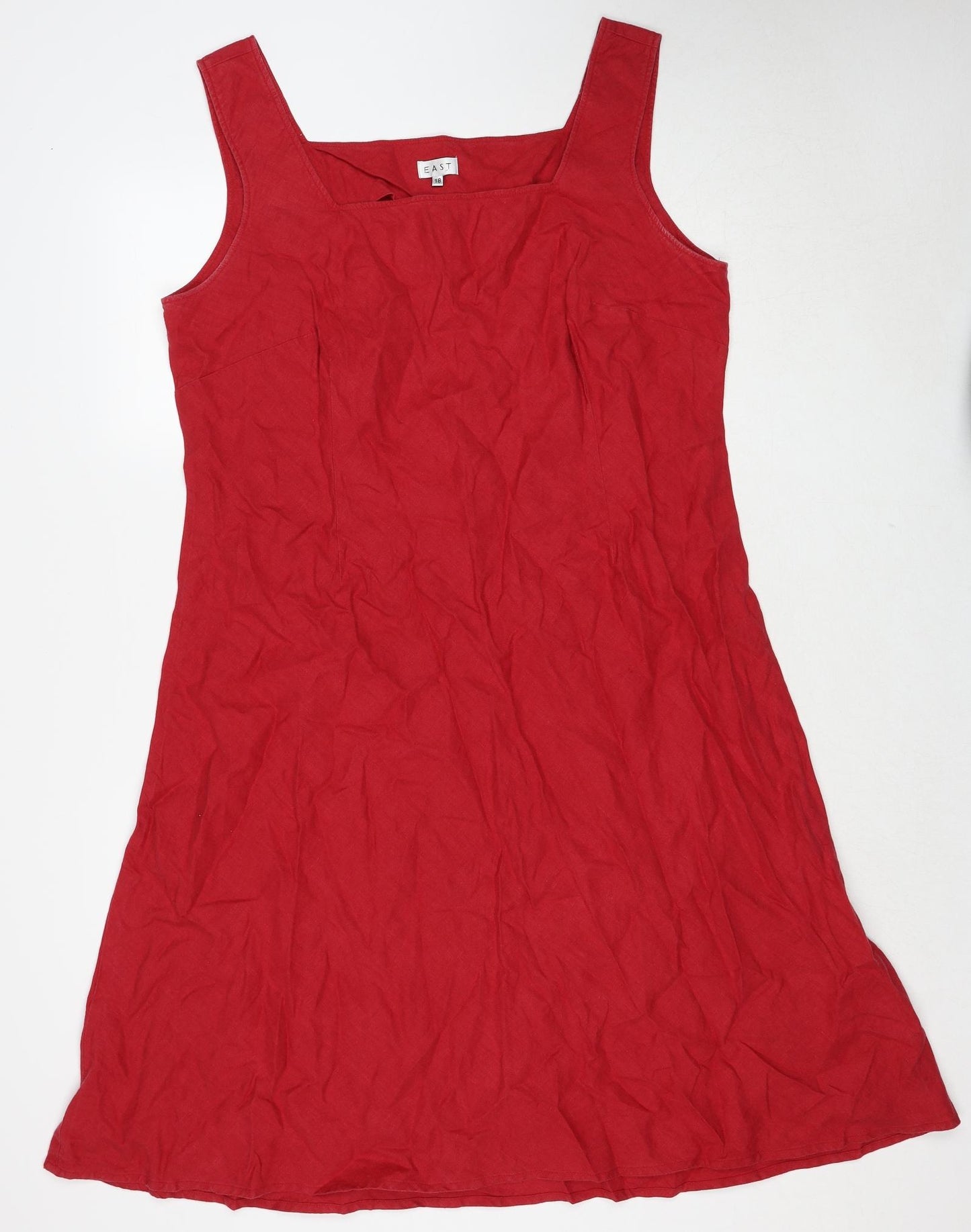 EAST Womens Red Linen Tank Dress Size 18 Square Neck Pullover