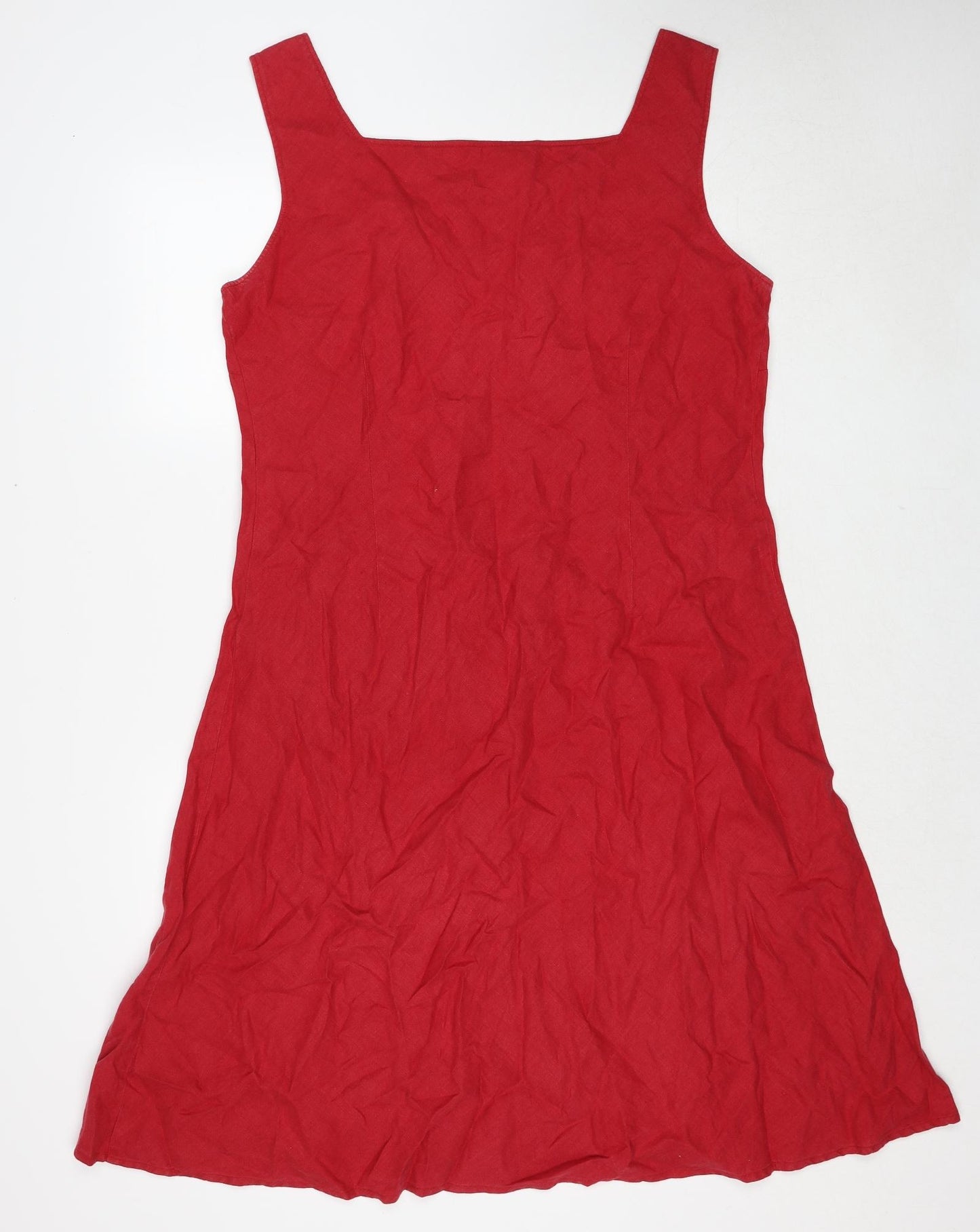 EAST Womens Red Linen Tank Dress Size 18 Square Neck Pullover