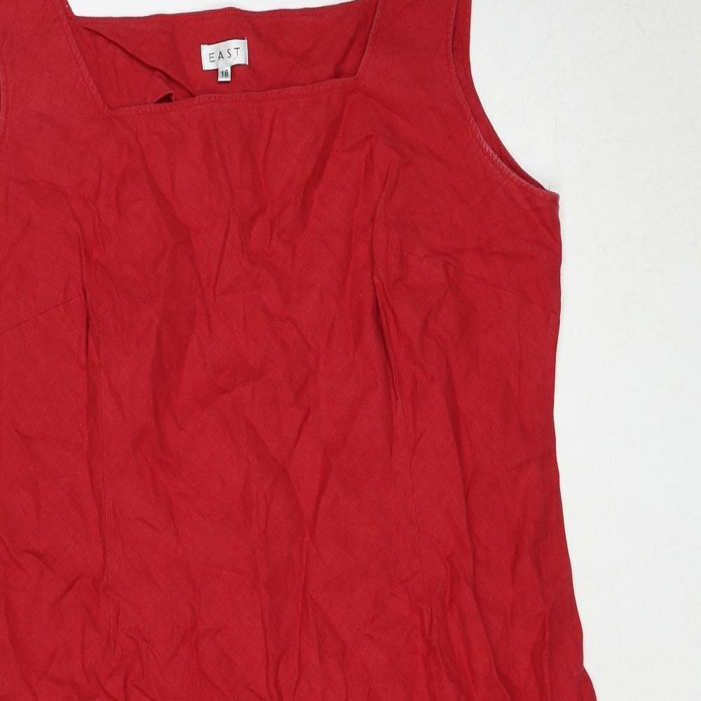 EAST Womens Red Linen Tank Dress Size 18 Square Neck Pullover