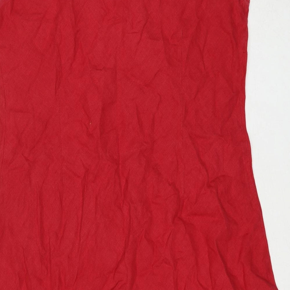 EAST Womens Red Linen Tank Dress Size 18 Square Neck Pullover