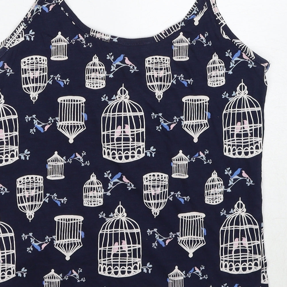 Dorothy Perkins Womens Blue Geometric Cotton Basic Tank Size 8 Round Neck - Bird Print