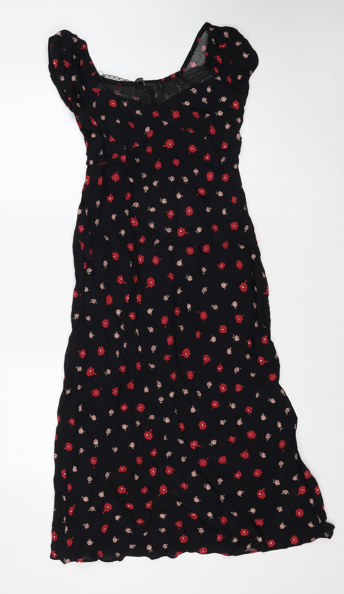 Glassons Womens Black Floral Viscose Trapeze & Swing Size 8 V-Neck Pullover