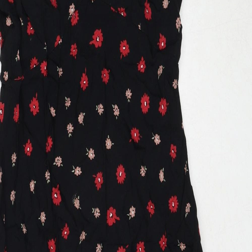 Glassons Womens Black Floral Viscose Trapeze & Swing Size 8 V-Neck Pullover
