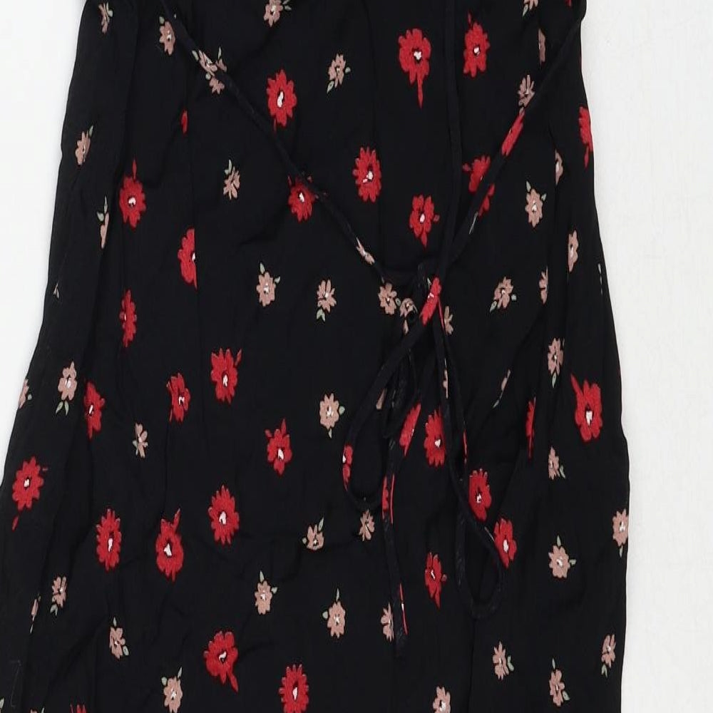 Glassons Womens Black Floral Viscose Trapeze & Swing Size 8 V-Neck Pullover