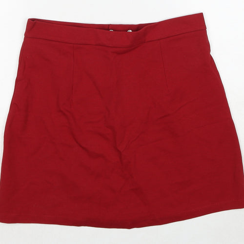 Bershka Womens Red Viscose A-Line Skirt Size S Zip