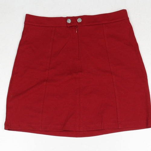 Bershka Womens Red Viscose A-Line Skirt Size S Zip