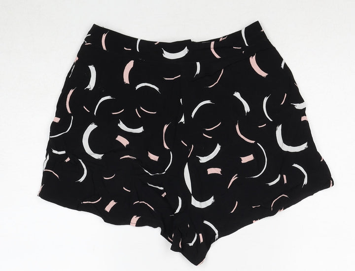 Glassons Womens Black Geometric Viscose Basic Shorts Size 6 Regular Zip