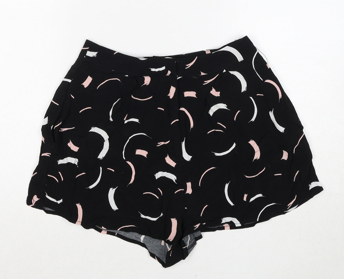 Glassons Womens Black Geometric Viscose Basic Shorts Size 6 Regular Zip
