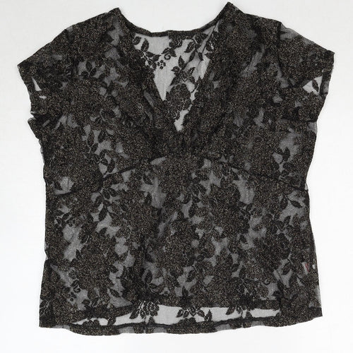 Bonmarché Womens Black Geometric Polyester Basic Blouse Size M V-Neck
