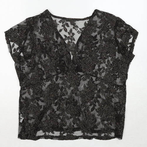 Bonmarché Womens Black Geometric Polyester Basic Blouse Size M V-Neck