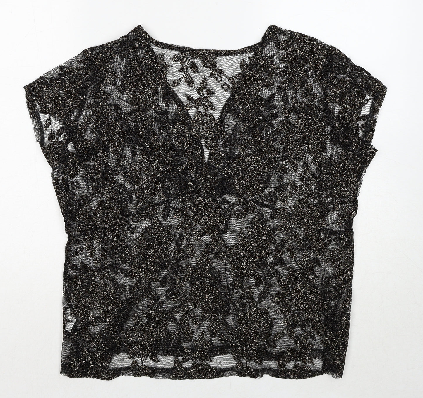Bonmarché Womens Black Geometric Polyester Basic Blouse Size M V-Neck