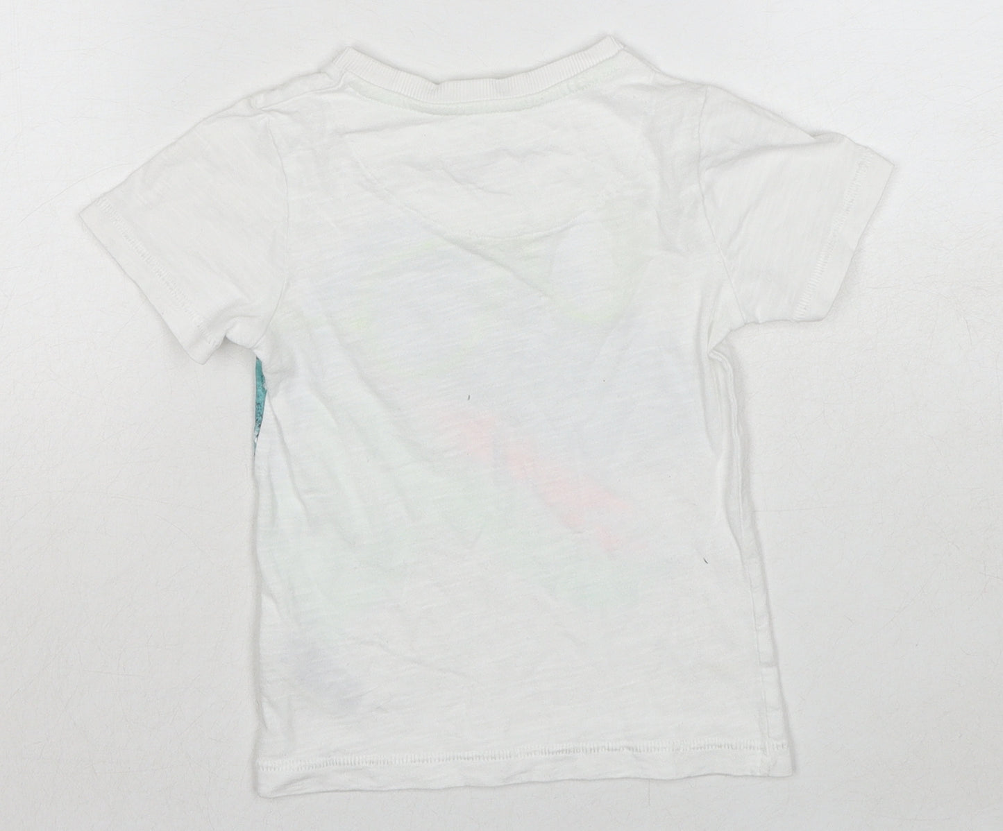 Marks and Spencer Boys White Cotton Pullover T-Shirt Size 2-3 Years Round Neck Pullover - Dinosaur