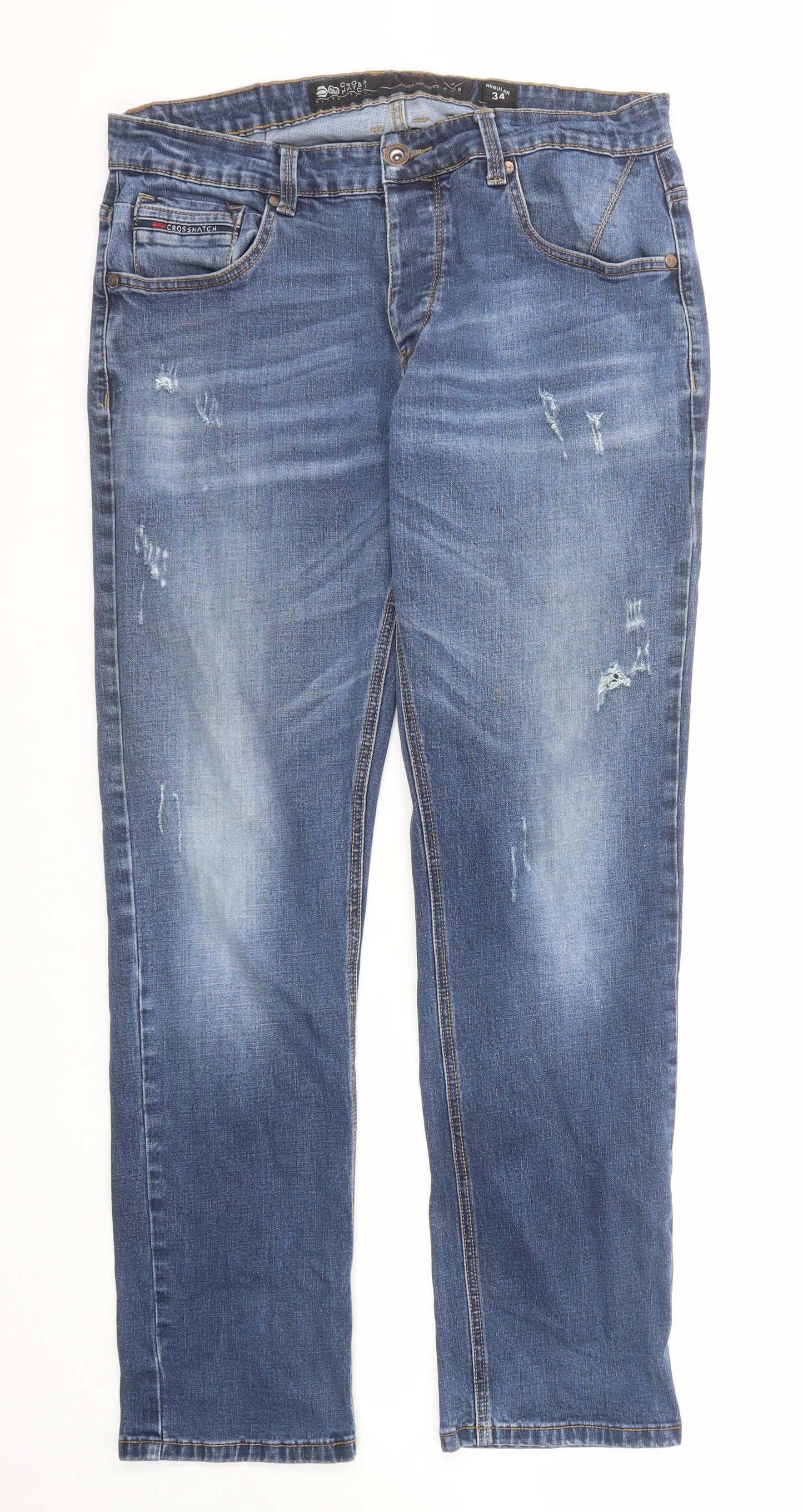 Crosshatch Mens Blue Cotton Straight Jeans Size 34 in Regular Zip
