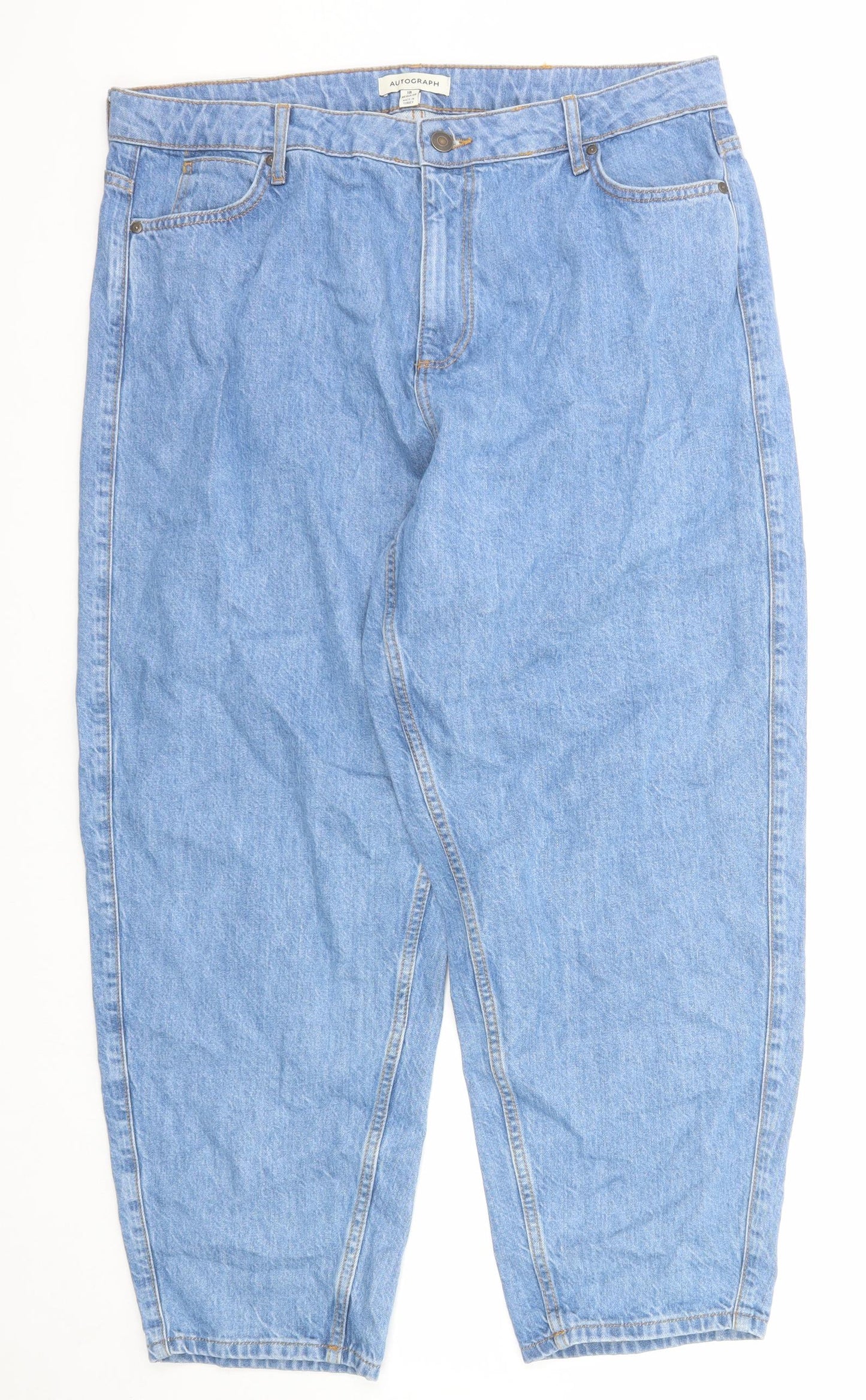 Autograph Womens Blue Cotton Tapered Jeans Size 18 Regular Zip