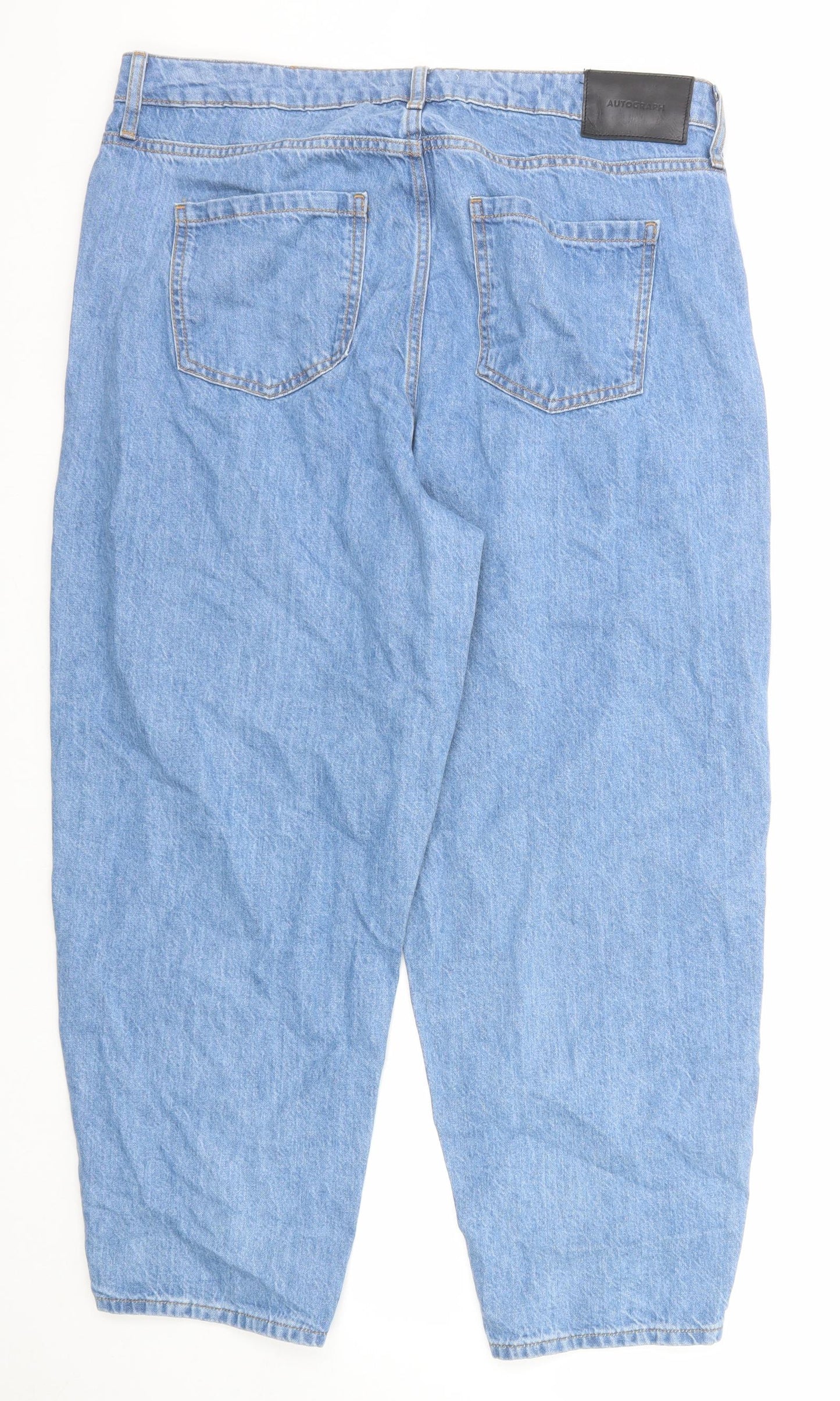 Autograph Womens Blue Cotton Tapered Jeans Size 18 Regular Zip