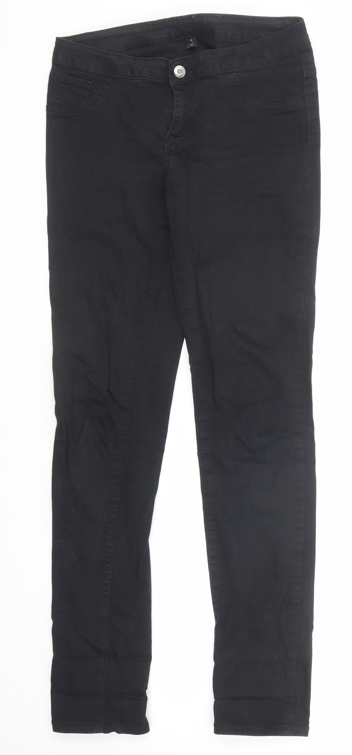Villa Womens Black Cotton Straight Jeans Size M Regular Zip