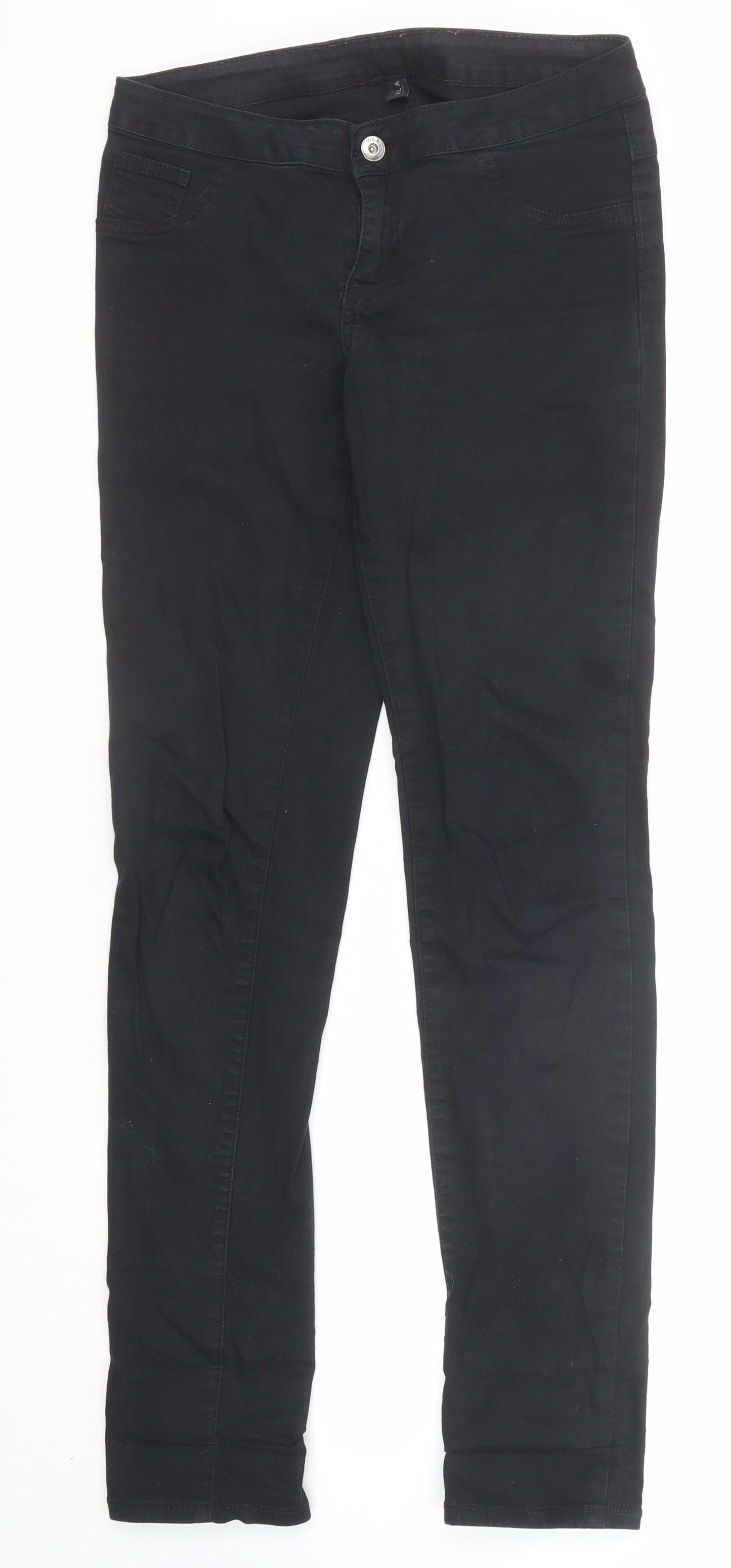 Villa Womens Black Cotton Straight Jeans Size M Regular Zip