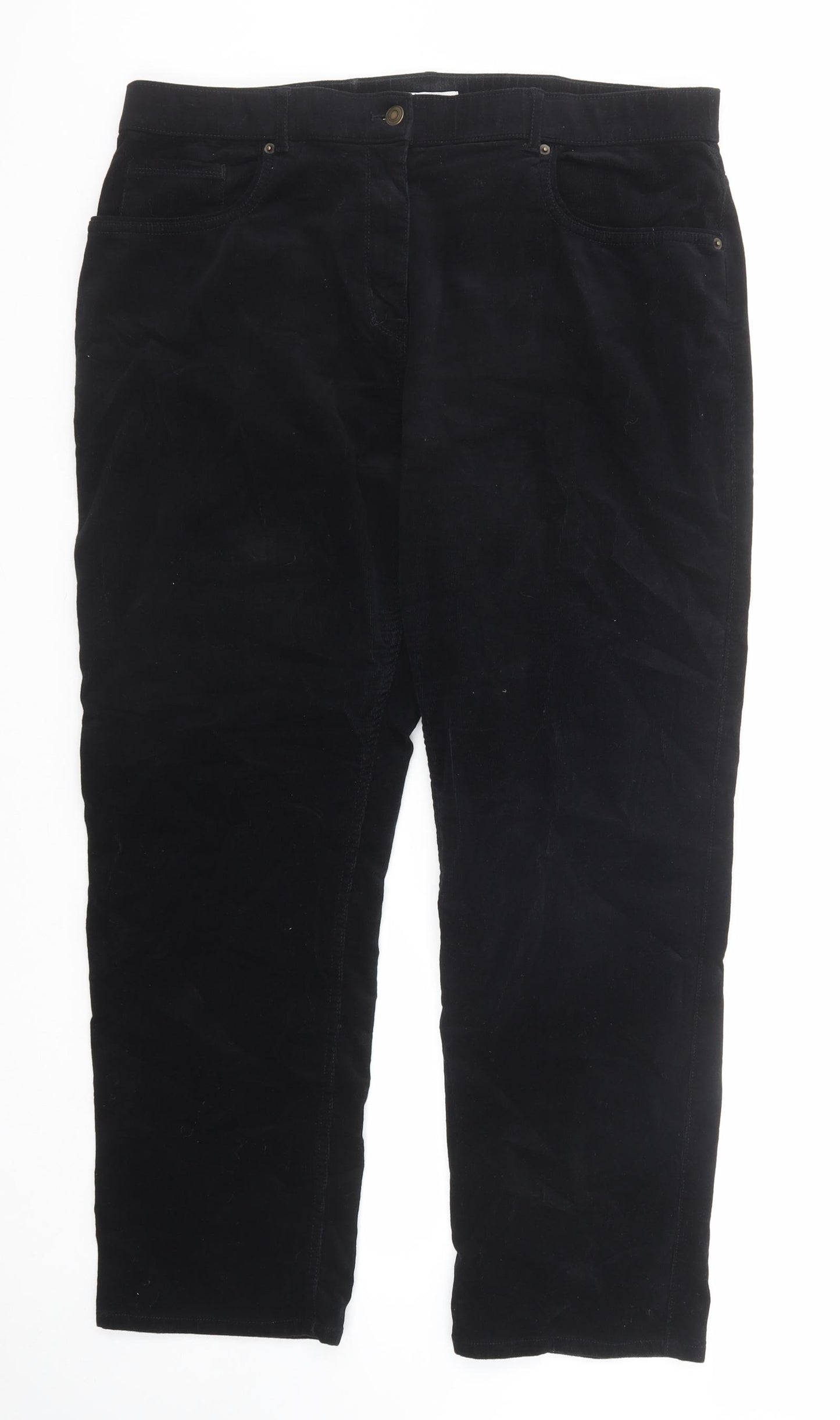 Marks and Spencer Womens Black Cotton Trousers Size 18 Regular Zip