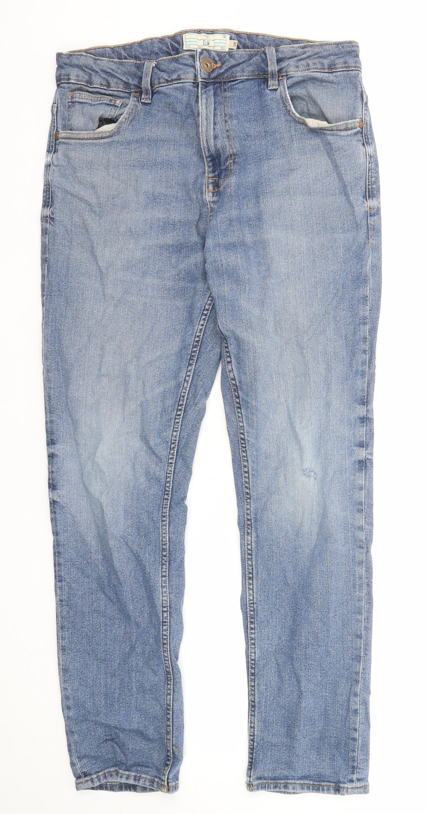 NEXT Mens Blue Cotton Straight Jeans Size 34 in Slim Zip