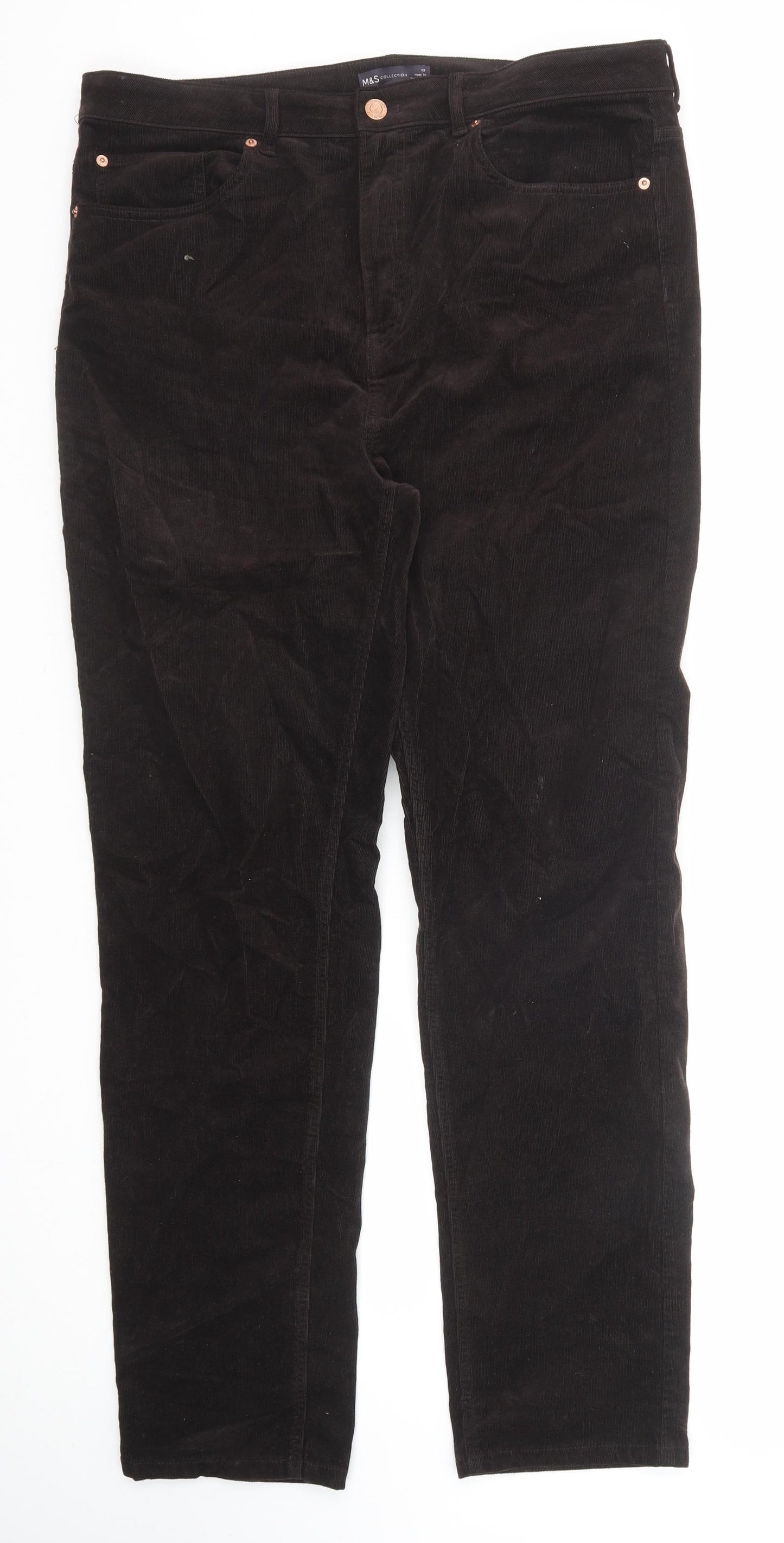 Marks and Spencer Womens Brown Cotton Trousers Size 18 Regular Zip