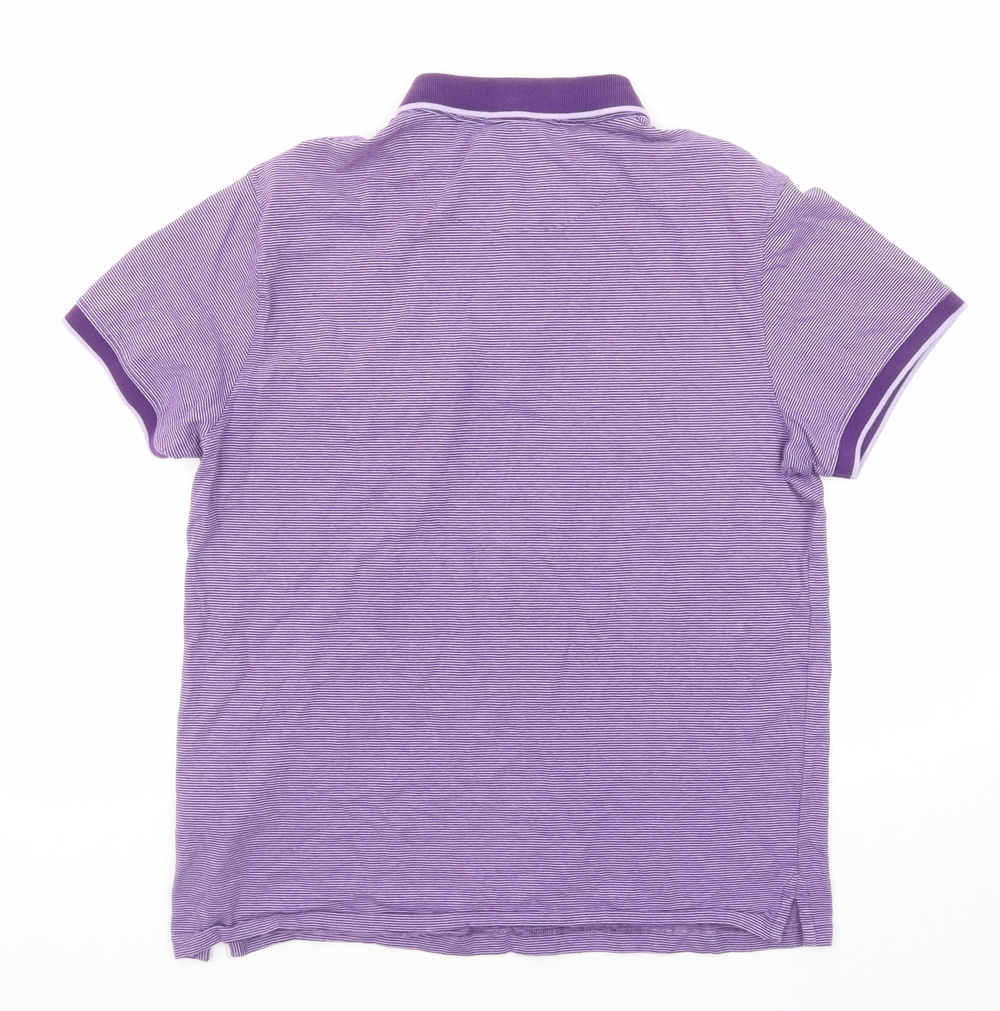 Debenhams Mens Purple Striped Cotton Polo Size M Collared Button