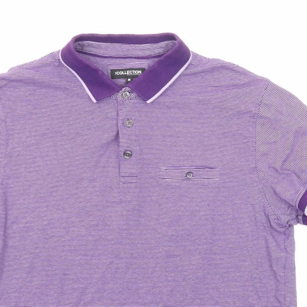Debenhams Mens Purple Striped Cotton Polo Size M Collared Button