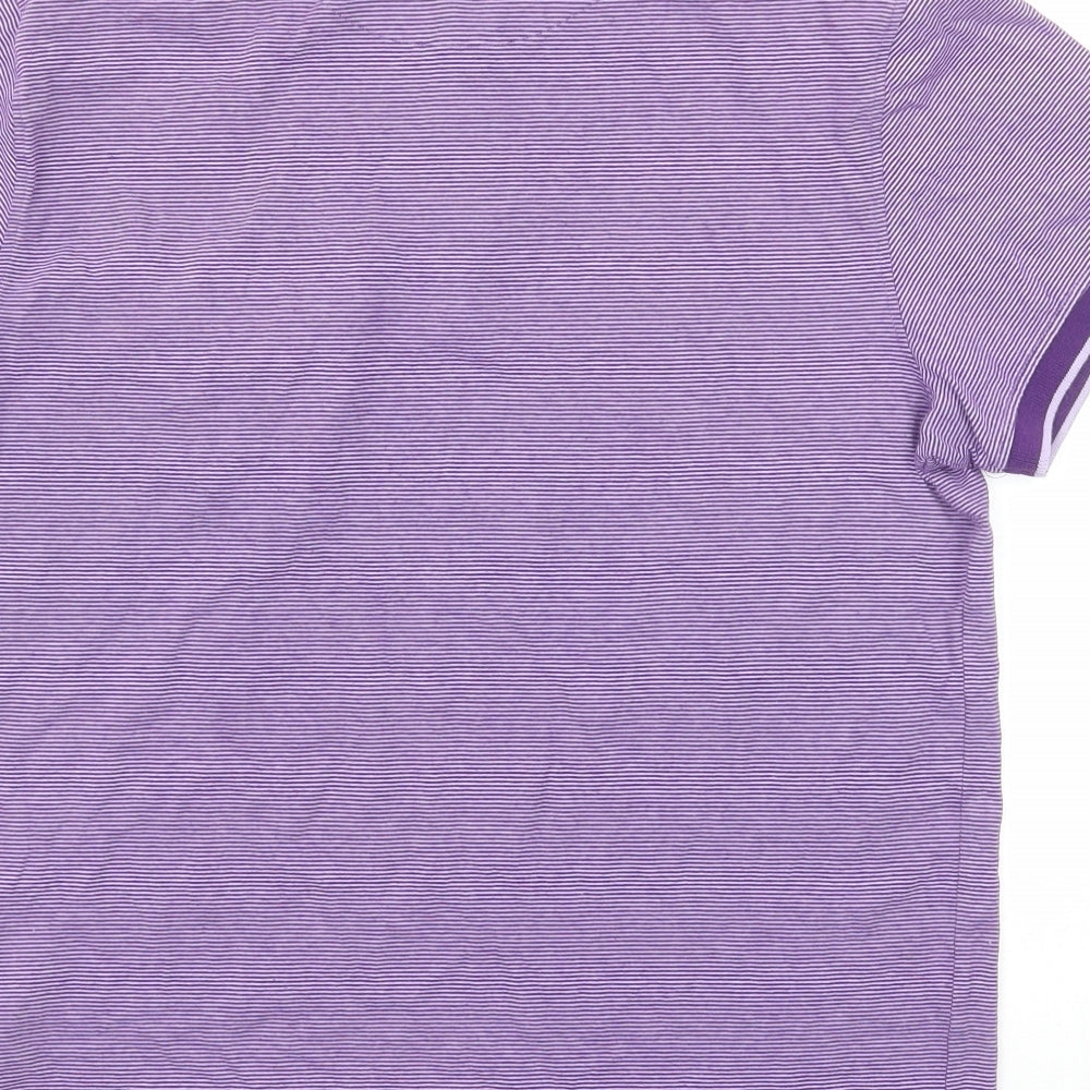 Debenhams Mens Purple Striped Cotton Polo Size M Collared Button