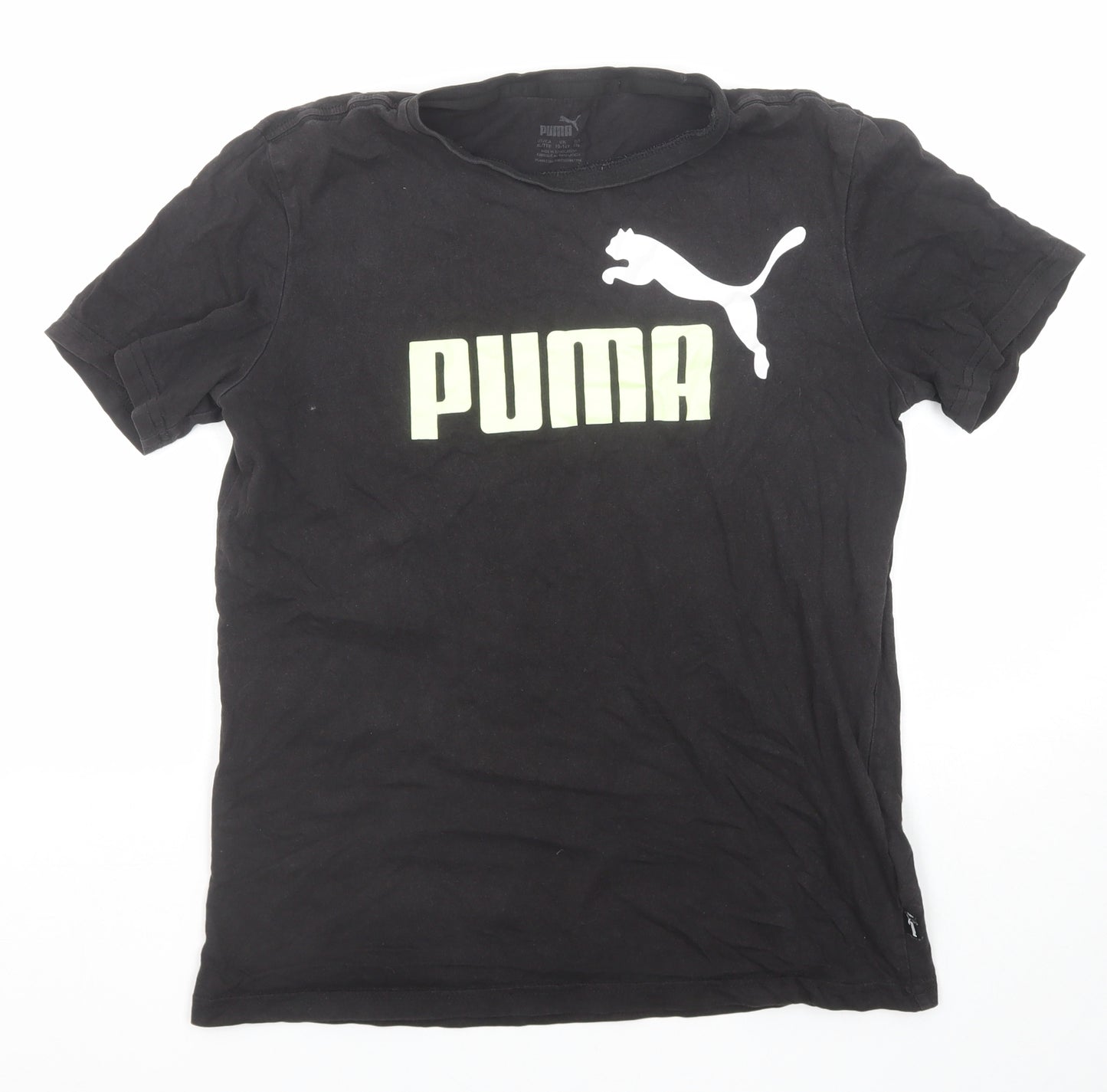 PUMA Boys Black Cotton Pullover T-Shirt Size 15-16 Years Crew Neck Pullover