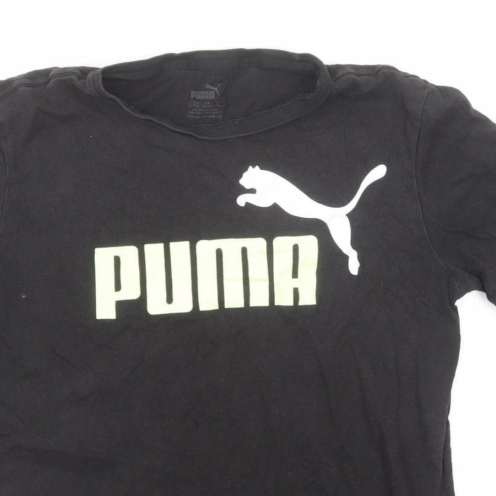 PUMA Boys Black Cotton Pullover T-Shirt Size 15-16 Years Crew Neck Pullover