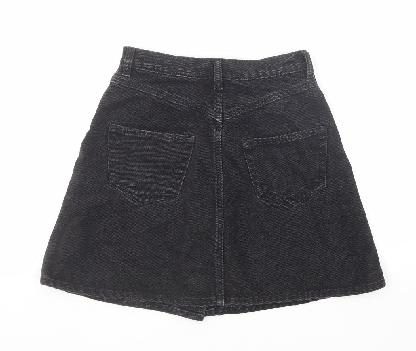 Monki Womens Black Cotton A-Line Skirt Size 6 Button