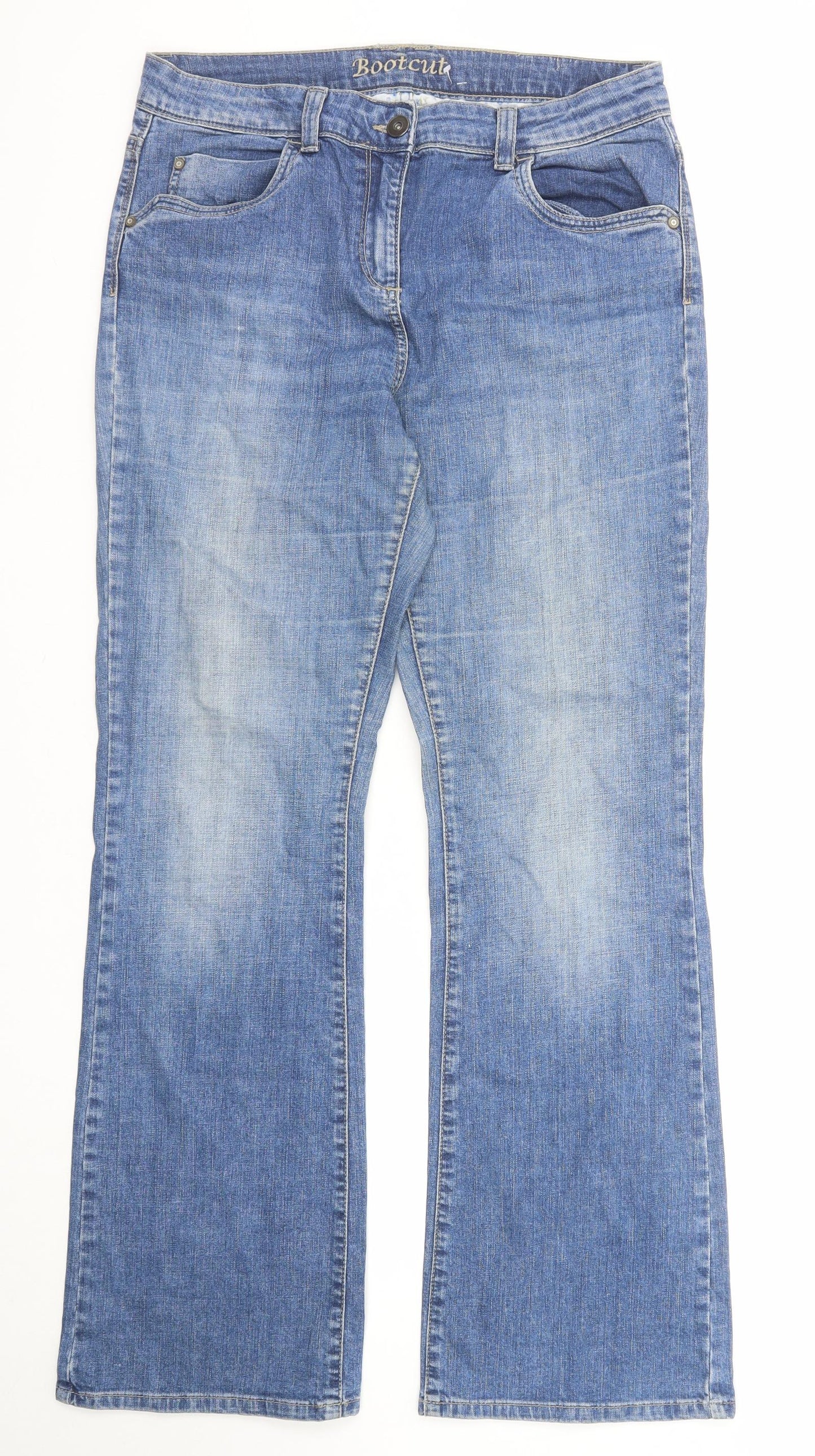 Marks and Spencer Womens Blue Cotton Boyfriend Jeans Size 16 Regular Zip