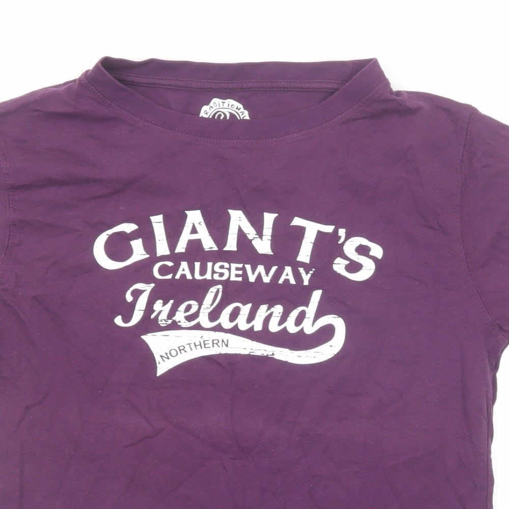 Traditional Craftwear Womens Purple Cotton Basic T-Shirt Size 14 Round Neck - Giant's Causeway Ireland