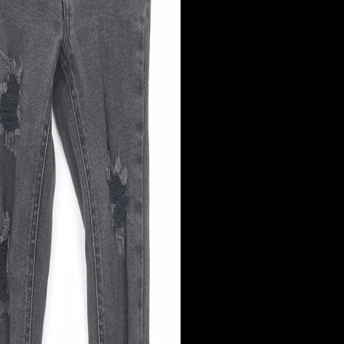 New Look Girls Grey Cotton Skinny Jeans Size 9 Years Regular Zip - Distressed