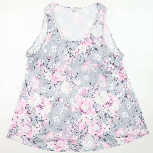 Flycur Womens Grey Floral Polyester Basic Tank Size 2XL Scoop Neck