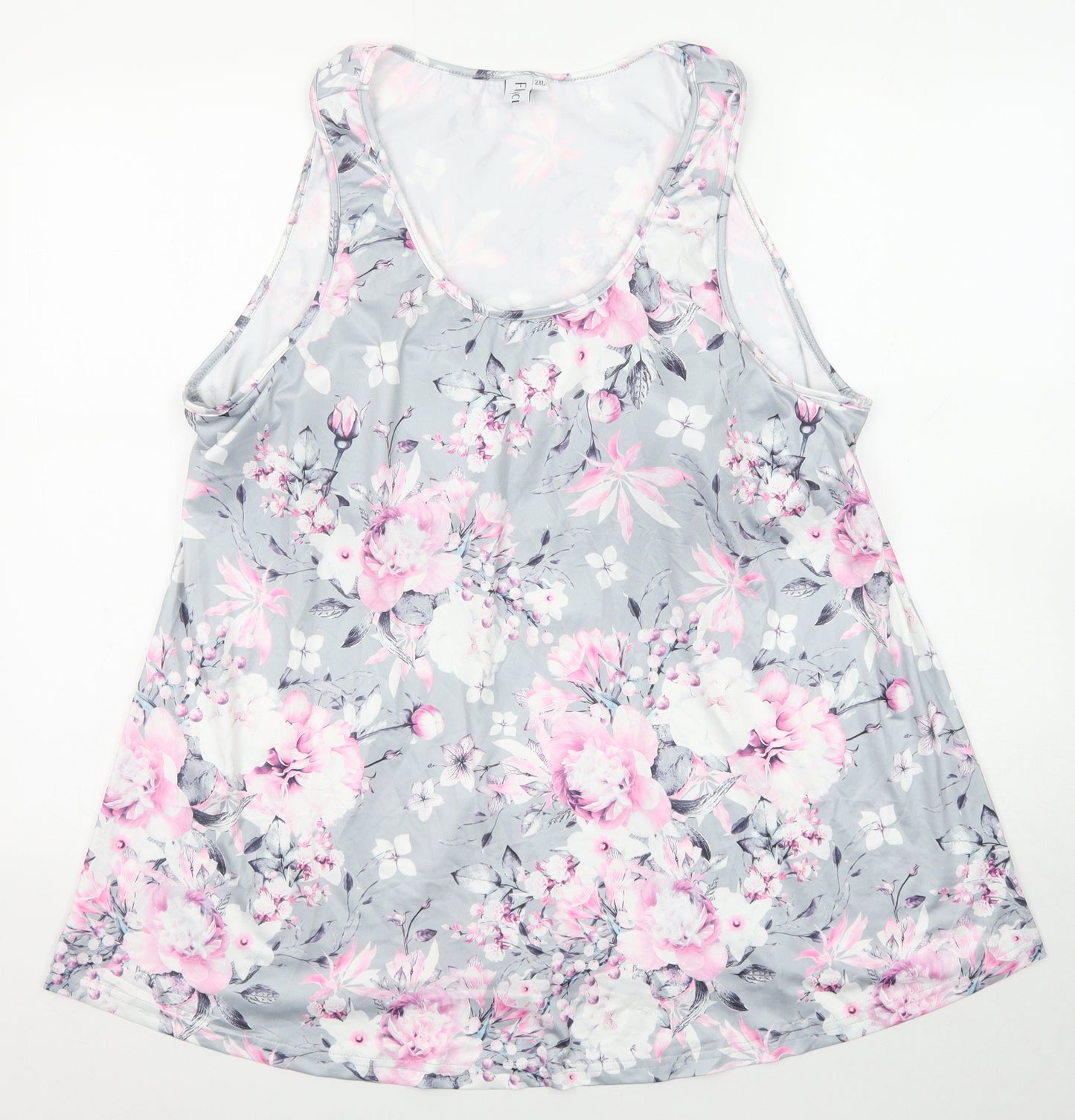 Flycur Womens Grey Floral Polyester Basic Tank Size 2XL Scoop Neck