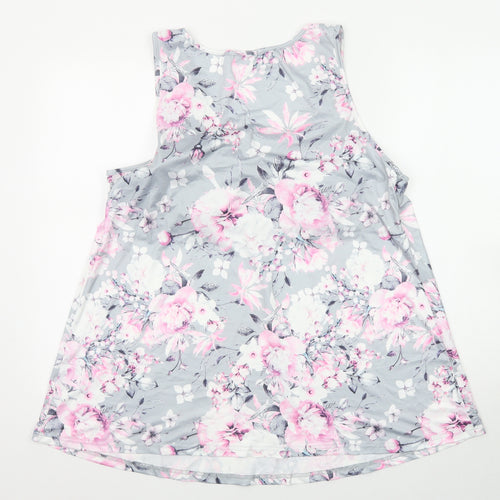 Flycur Womens Grey Floral Polyester Basic Tank Size 2XL Scoop Neck