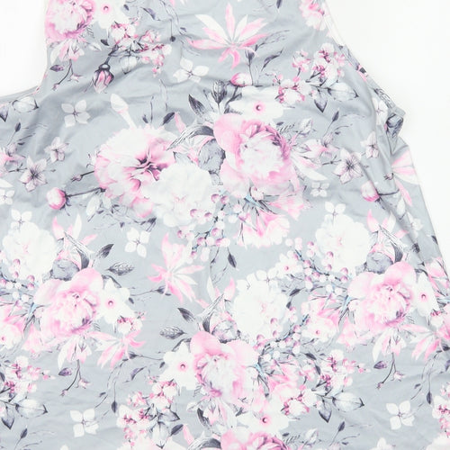 Flycur Womens Grey Floral Polyester Basic Tank Size 2XL Scoop Neck